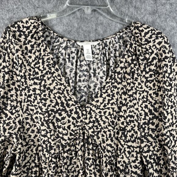 H&M Animal Print Shift Dress Long Sleeve Size Small Unlined Pullover Flowy Boho - Picture 5 of 12